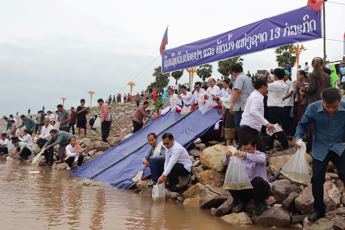 ຄໍາມ່ວນ ປ່ອຍປາ ລົງສູ່ວັງສະຫງວນແມ່ນໍ້າຂອງ ບໍລິເວນ ໜ້າພຣະທາດສີໂຄດຕະບອງ image 2 ຄາມວນ ປອຍປາ ລງສວງສະຫງວນແມນາຂອງ ບລເວນ ໜາພຣະທາດສໂຄດຕະບອງ - image 2