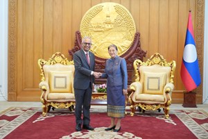 ຮອງປະທານປະເທດ ຕ້ອນຮັບການເຂົ້າຢ້ຽມຂໍ່ານັບອໍາລາຂອງທູດສິງກະໂປ