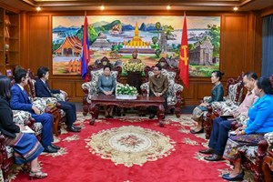 ເຈົ້າແຂວງຈຳປາສັກຕ້ອນຮັບປະທານສູນກາງສະຫະພັນແມ່ຍິງລາວພ້ອມອົງການຈັດຕັ້ງສາກົນ