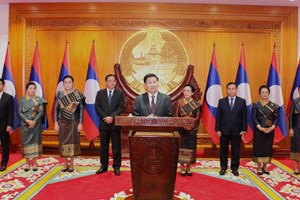 ປະທານປະເທດຕ້ອນຮັບບັນດາທູຕານຸທູດ ເຂົ້າອວຍພອນໃນໂອກາດວັນຊາດ ຄົບຮອບ48 ປີ